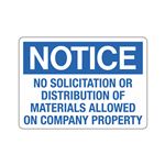 Notice No Solicitation Or Distribution Of Materials 10" x 14" Sign